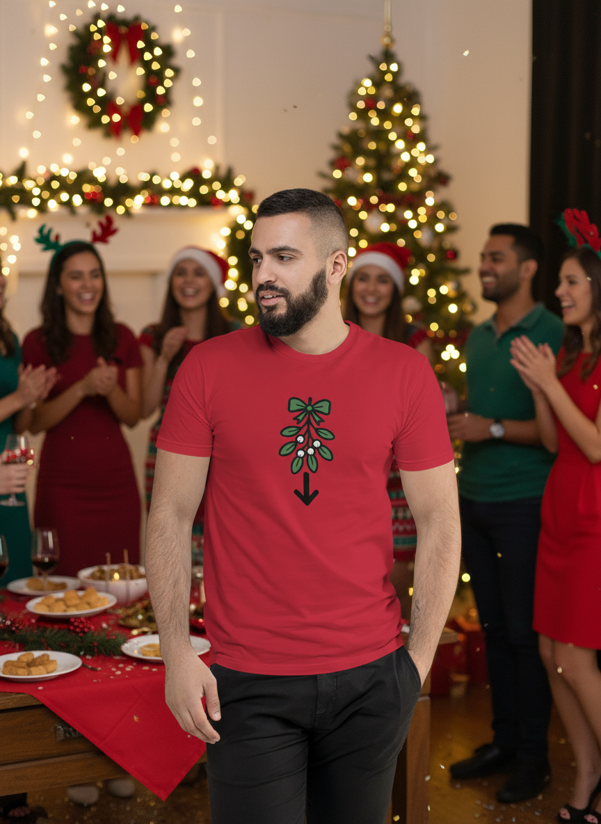 Mistletoe Fitted Shirt – Funny Christmas Swinger Holiday Tee | DK Apparel-DK Apparel